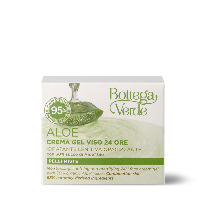 Aloe - Crema gel viso 24 ore - idratante lenitiva opacizzante - con 30% succo di Aloe* bio (50 ml) - pelli miste