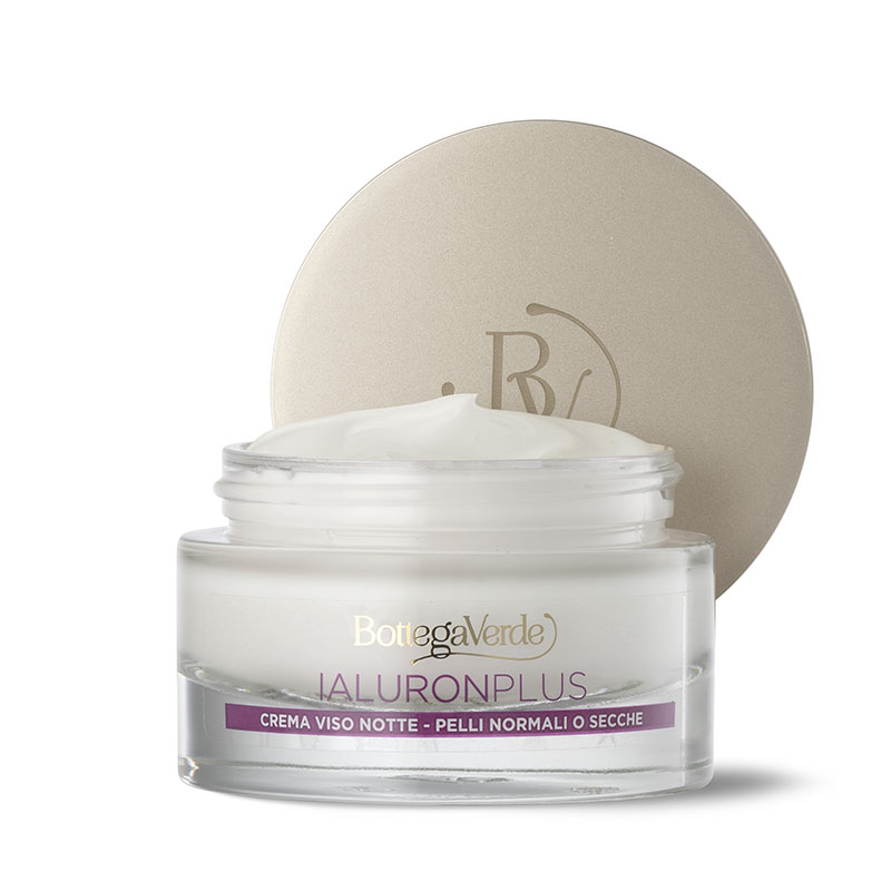 Ialuron Plus - Crema viso notte, supernutriente, antirughe, con microsfere di acido Ialuronico e Fiori bianchi (50 ml) - pelli nomali o secche