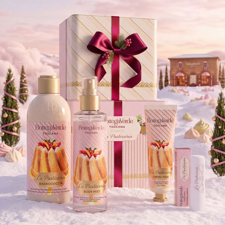 Bagno doccia, crema mani, body mist e balsamo labbra 