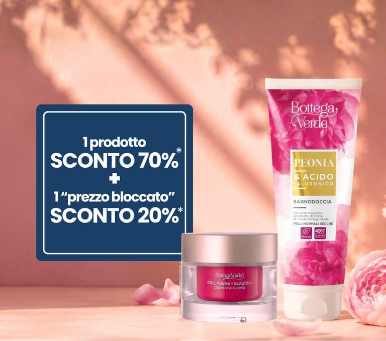 1 PRODOTTO SCONTO 70%* + 1 PREZZO BLOCCATO SCONTO 20%  Promo attiva con ordine minimo 20 euro a prezzo listino *esclusi novit&agrave; e prezzi bloccati. Gli sconti sono applicati a carrello ai prodotti con prezzo di listino piu' altro