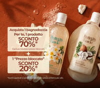 Acquista 1 bagnodoccia, per te a 1 prodotto SCONTO 70%(esclusi novit&agrave; e prezzi bloccati)+ 1 BLOCCATO SCONTO 20%. 