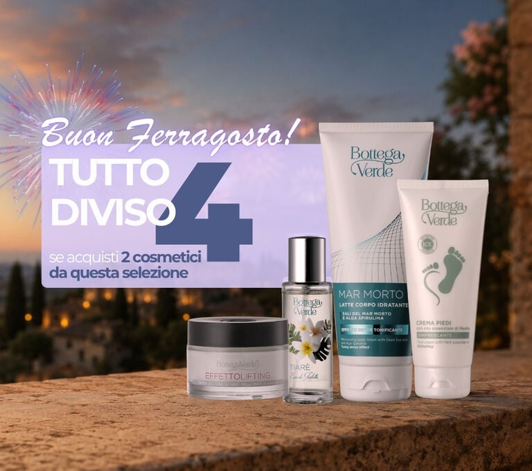 FESTEGGIAMO FERRAGOSTO sotto il sole si sciolgono i prezzi TUTTO DIVISO 4 (se acquisti 2 cosmetici della selezione)