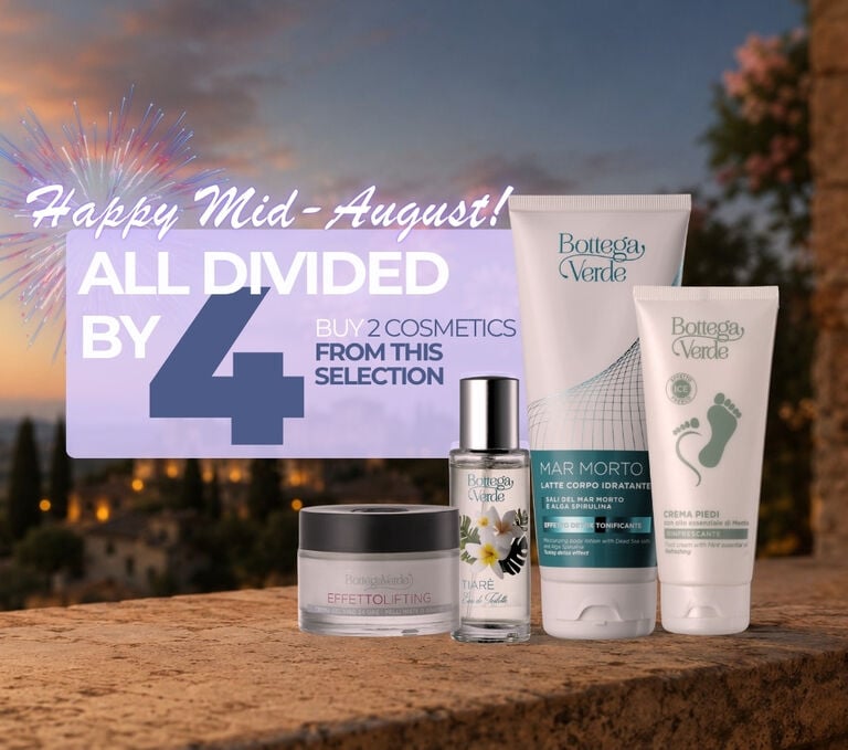 LET'S CELEBRATE FERRAGOSTO under the sun prices melt EVERYTHING DIVIDED BY 4 (if you buy 2 cosmetics from the selection)