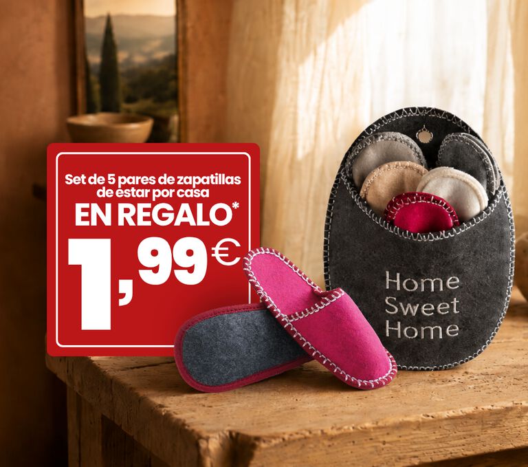 DE REGALO SET DE ZAPATILLAS DE INVITADOS con contribuci&oacute;n de 1,99 euros, nivel 15 euros en total de productos