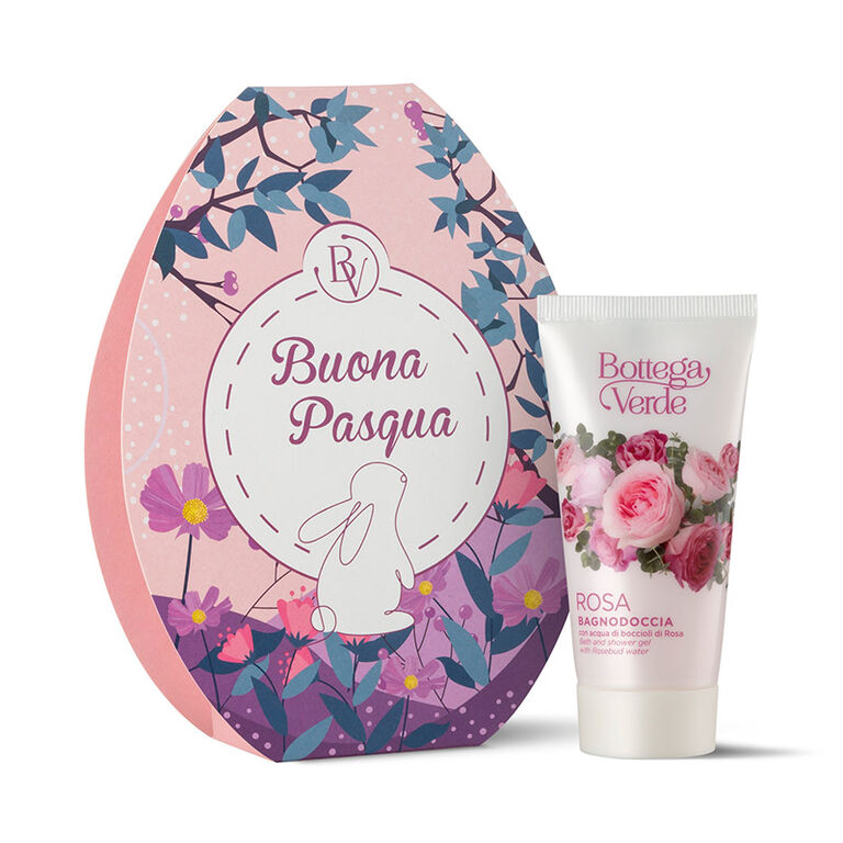 Kit Ovetto Rosa 🌹 <br>Bagnodoccia con acqua di boccioli di Rosa (﻿50 ml)