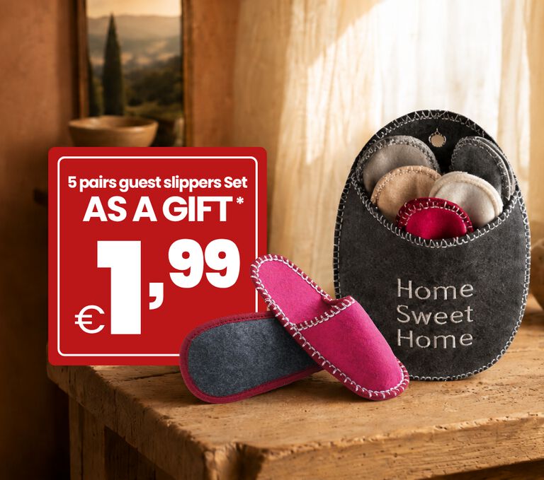 FREE GIFT: GUEST SLIPPERS with a contribution of 1.99 euros, total product value 15 euros.