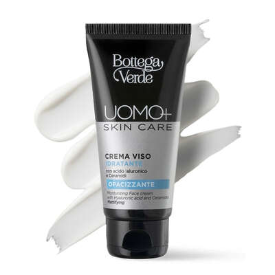UOMO+ skincare - Crema viso - idratante opacizzante - con acido Ialuronico e Ceramidi