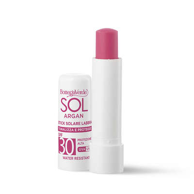SOL Argan - Stick labbra solare  - tonalizza e protegge - con olio di Argan e Vitamina E - protezione alta SPF30 water resistant