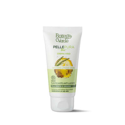 Pelle pura bio - Purifying anti-shine face cream with organic Ginger extract, Lemon juice and organic Barley water (50 ml) - combination or oily skin