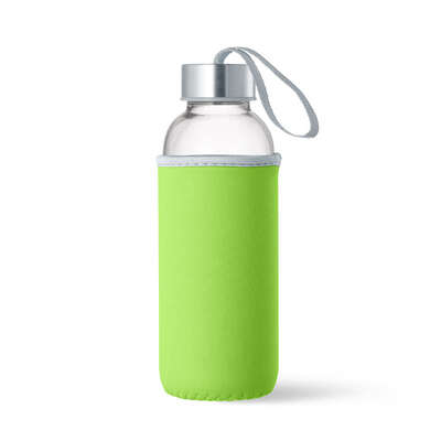 Glass water bottle with neoprene sleeve