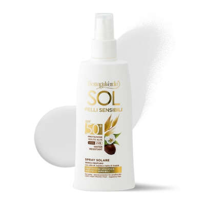 SOL pelli sensibili - Spray solare - senza profumo - protezione specifica per pelli sensibili - con olio di Jojoba e latte di Avena - protezione molto alta SPF50+ - water resistant