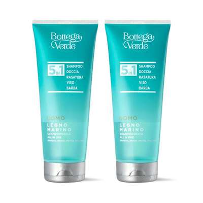 **OFFERTA 1+1** UOMO - Legno Marino - Shampodoccia All-in-one 5 in 1 con Minerali - shampoo, doccia, rasatura, viso, barba