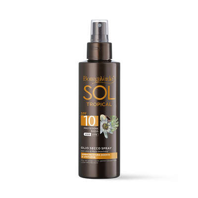 SOL Tropical - Aceite seco en spray - bronceado dorado y uniforme - con aceite de Nuez brasileña - protección baja SPF10 (150 ml)