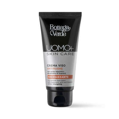 UOMO+ skincare - Crema viso - antirughe energizzante - con acido Ialuronico ed estratto di Guaranà