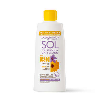 SOL Calendula Zafferano - Latte solare - viso e corpo - pelli delicate - tutta la famiglia* - con estratti di Calendula di Tenuta Massaini e Zafferano  - SPF30 protezione alta - water resistant