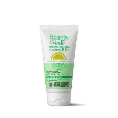 Vitamin B3+ - Clay cream face mask - Bergamot Vitamin B3 - purifying, mattifying, normalizing (75 ml) - oily or combination skin