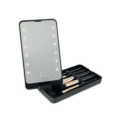 Make-up set with LED mirror and 5 make-up brushes