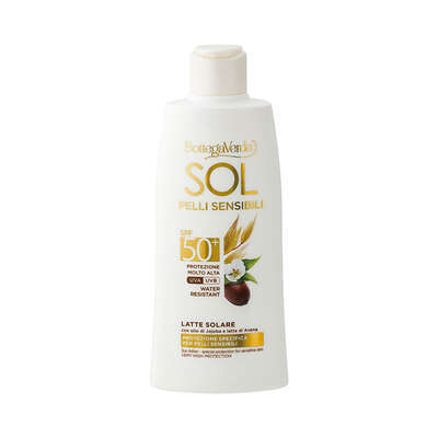 SOL pelli sensibili - Latte solare - protezione specifica per pelli sensibili - con olio di Jojoba e latte di Avena - protezione molto alta SPF50+ - water resistant