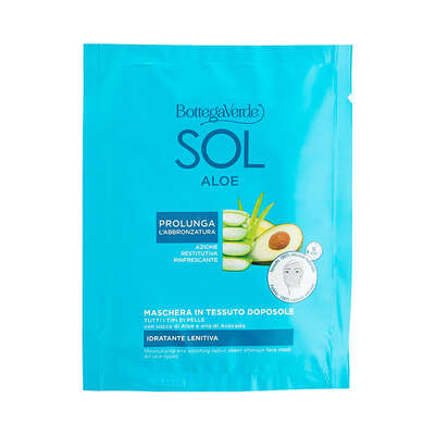 SOL Aloe - Fabric sheet after sun face mask - moisturising and soothing - with Aloe juice and Avocado oil (1 piece) - prolongs your tan - all skin types