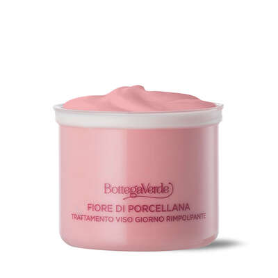 Fiore di Porcellana - Sistema perfezionatore - Ricarica Trattamento viso giorno - rimpolpante anti-svuotamento e anti-infragilimento - con pigmenti rosa - con Ceramidi vegetali, Collagene vegetale da Acacia e Fiore di Porcellana - pelli normali o secche