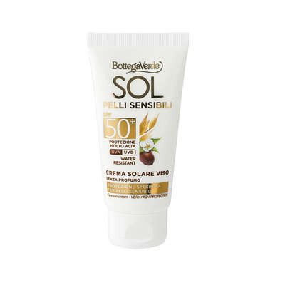 SOL pelli sensibili - Crema solar facial - sin perfume - protección especial para pieles sensibles - con aceite de Jojoba y leche de Avena - protección muy alta SPF50+ (50 ml) - resistente al agua