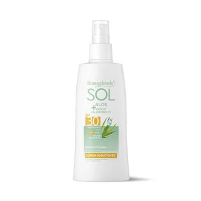 SOL Aloe Acido Ialuronico - Spray solare - super idratante - con succo di Aloe iperfermentato e Acido Ialuronico - protezione alta SPF30  - water resistant