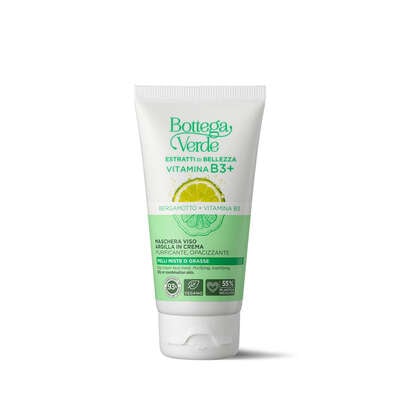 Estratti di bellezza - Vitamina B3+ - Maschera viso argilla in crema - Bergamotto Vitamina B3 - purificante, opacizzante, normalizzante - pelli miste o grasse