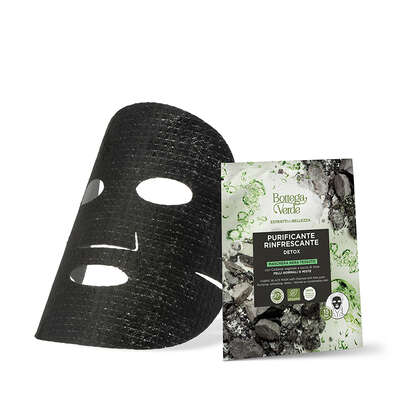 Estratti di bellezza - Black fabric Mask - with Charcoal and Aloe juice - purifying, refreshing, detoxifying - normal or combination skin (1 mask)