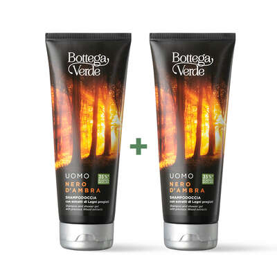 **OFERTA 1+1** UOMO - Negro Ámbar - Champú-gel con extractos de Maderas preciosas (200 ml)