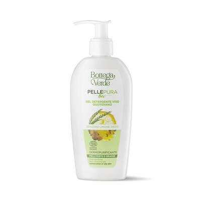 Pelle pura bio - Daily purifying, face cleansing gel with organic Ginger extract, Lemon juice and essential oil, and organic Barley water (200 ml) - combination or oily skin