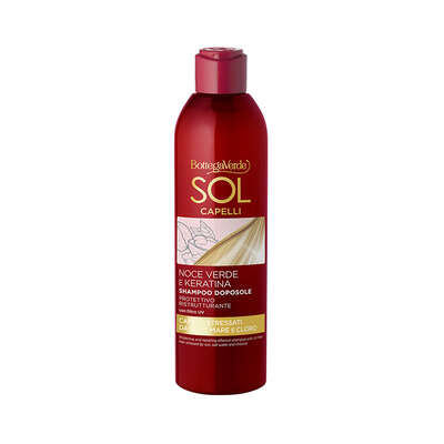 Sol Capelli - Noce verde e Keratina - Shampoo doposole - protettivo ristrutturante - con olio di Noce verde e Keratina - con filtro UV - capelli stressati da sole, mare e cloro