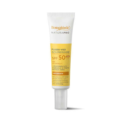 Fluido facial de alta protección SPF 50 - con Vitamina C e hiperfermentado de Girasol de la finca Tenuta Bottega Verde. Unificador (25 ml) - todo tipo de pieles