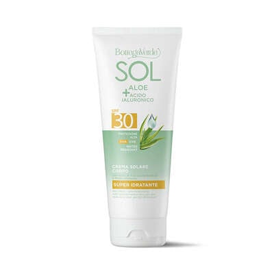 Crema solar - superhidratante - con zumo de Aloe hiperfermentado y Ácido Hialurónico - protección alta SPF30 (200 ml) - resistente al agua