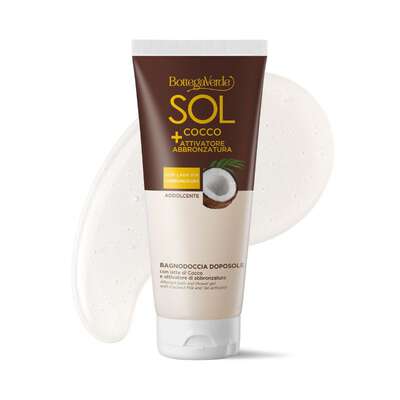 SOL Cocco + Activador de bronceado - Gel de baño y ducha aftersun - suavizante - con Leche de Coco y activador del bronceado (200 ml) - no elimina el bronceado