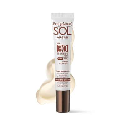 Contorno de ojos - protector hidratante - con aceite de Arg&aacute;n y microesferas de &Aacute;cido Hialur&oacute;nico - SPF30 protecci&oacute;n alta (10 ml) - resistente al agua