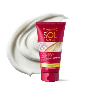 Sol Capelli - Noce verde e Keratina - Crema balsamo doposole - districante protettiva - con olio di Noce verde e Keratina - con filtro UVA/UVB - capelli stressati da sole, mare e cloro