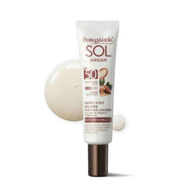 SOL Argan - Siero solare viso - texture leggera - con olio di Argan e Vitamina E - SPF50 protezione alta - water resistant - tutti i tipi di pelle