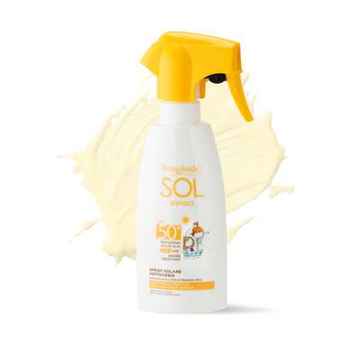 SOL bimbo - Spray solare - antisabbia, resistente all'acqua - con Aloe vera e latte di Mandorle dolci - protezione molto alta SPF50+ (250 ml) - protezione specifica per la pelle dei bambini