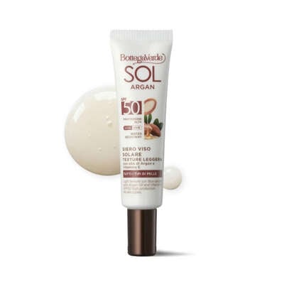 SOL Argan - Siero solare viso - texture leggera - con olio di Argan e Vitamina E - SPF50 protezione alta - water resistant - tutti i tipi di pelle