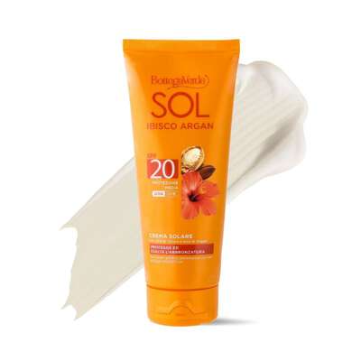 SOL Ibisco Argan - Crema solare - protegge ed esalta l'abbronzatura - con olio di Ibisco e olio di Argan - protezione media SPF20