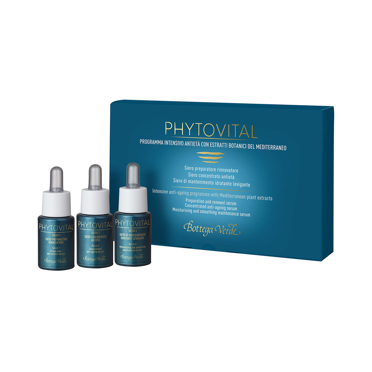 Phytovital - Programma intensivo antietà con estratti botanici del Mediterraneo - Siero preparatore rinnovatore - Siero concentrato antietà ) - Siero di mantenimento idratante levigante)