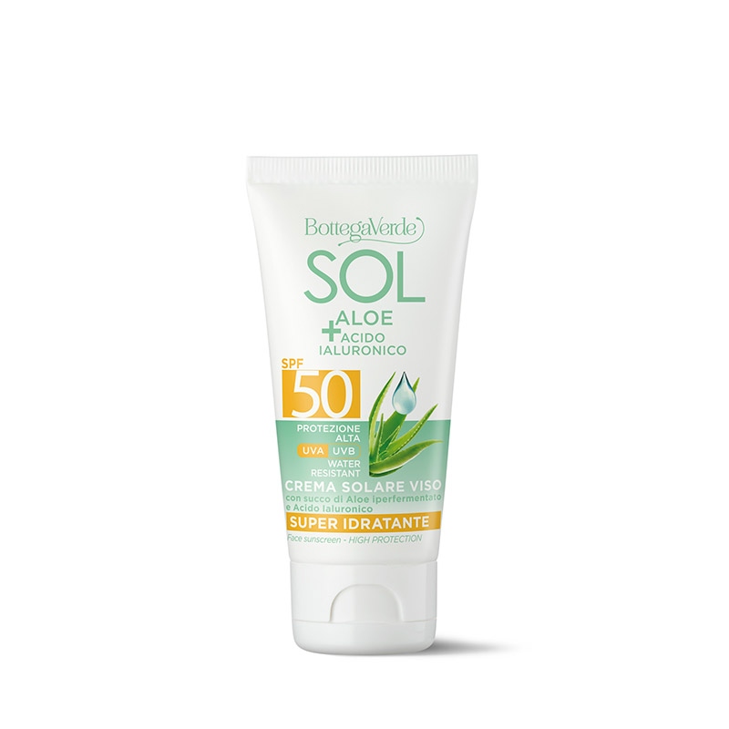 Face sunscreen - ultra-moisturizing - with hyperfermented Aloe juice and Hyaluronic Acid - high protection SPF50 (50 ml) - water resistant