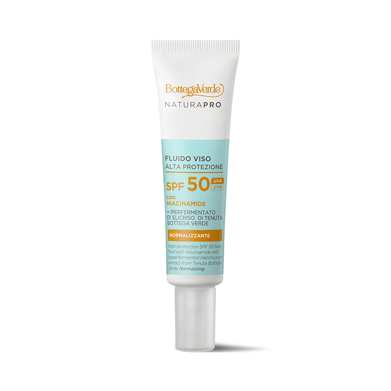 Bottega Verde Fluido viso alta protezione SPF 50 - con Niacinamide e iperfermentato di Elicriso di Tenuta Bottega Verde. Normalizzante - pelli miste e grasse