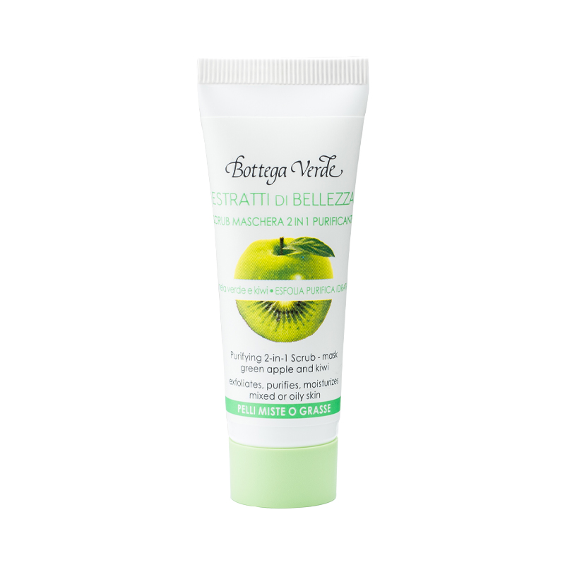 Scrub - Maschera 2 in 1 purificante '' Mela verde e Kiwi - esfolia purifica idrata - pelli miste o grasse