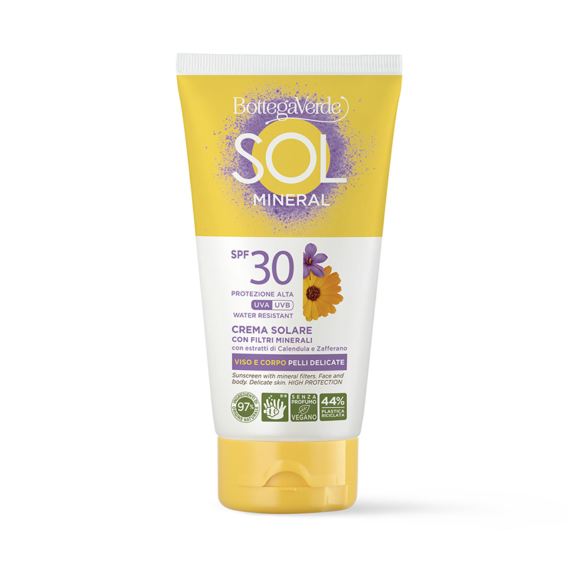 Image of Bottega Verde SOL Mineral - Crema solare con filtri minerali - viso e corpo - pelli delicate - con estratti di Calendula di Tenuta Massaini e Zafferano - protezione alta SPF30 - water resistant