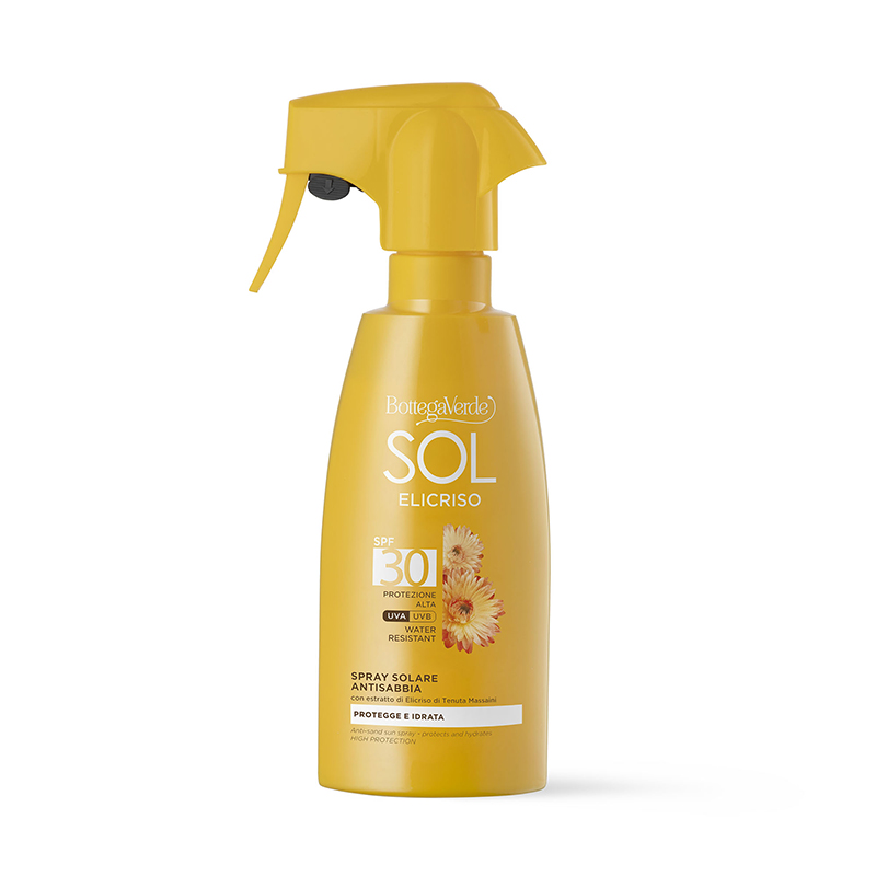 Image of Bottega Verde SOL Elicriso - Spray solare antisabbia - protegge e idrata - con estratto di Elicriso di Tenuta Massaini - SPF30 protezione alta - water resistant