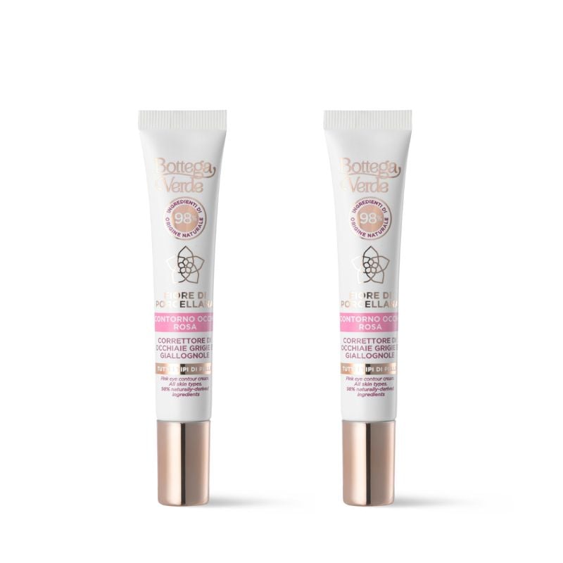 2 pieces Offer Fiore di Porcellana -  Perfecting system - Pink eye contour cream - Concealer for grey and yellowish dark circles - with Plant Ceramides and Porcelainflower (10 ml) - all skin types