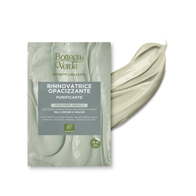 Bottega Verde Estratti di bellezza - Maschera Argilla - con Argilla verde di Sicilia ed estratto di Salice - riequilibrante, rinnovatrice, opacizzante - pelli impure o grasse