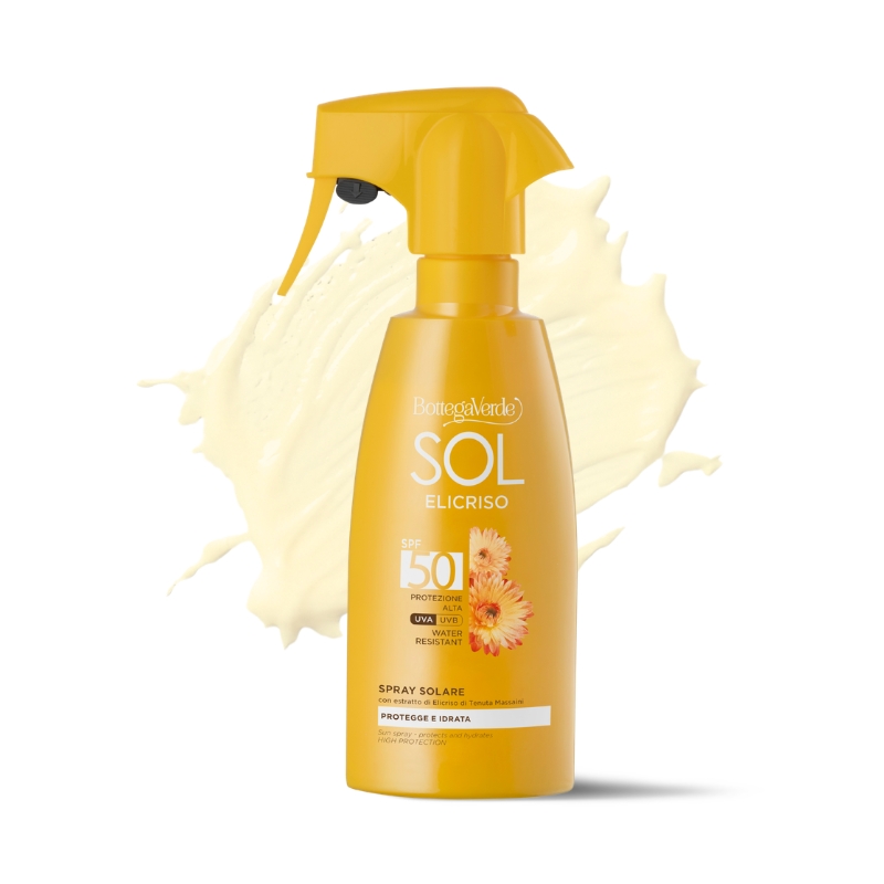 SOL Elicriso - Sun spray - protects and hydrates - with Helichrysum extract from Tenuta Massaini - SPF 50 high protection (200 ml) - water resistant