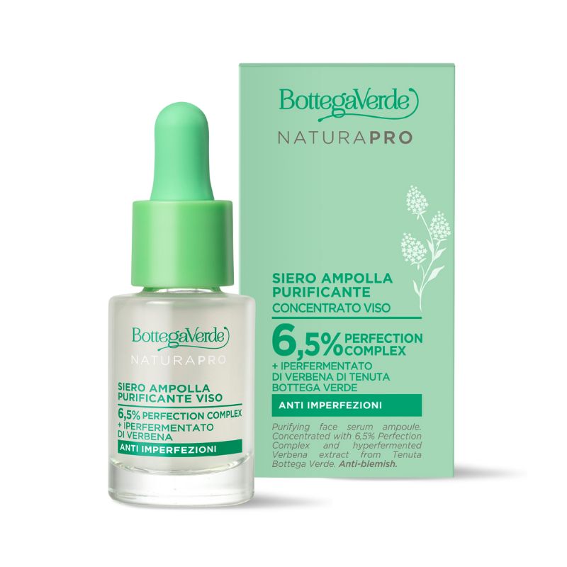 Purifying face serum ampoule - concentrated - with 6.5% Perfection Complex and hyperfermented Verbena extract from Tenuta Bottega Verde (15 ml) - anti-blemish